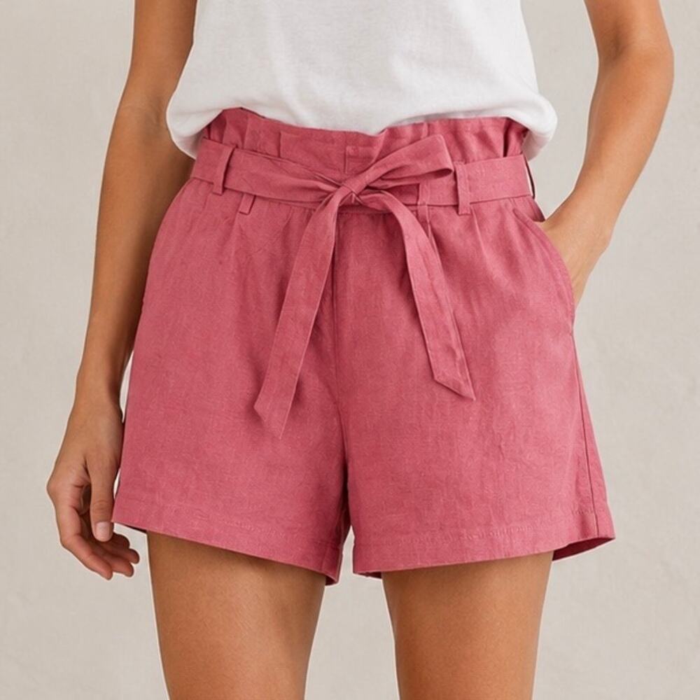 ÉTOPHE STUDIOS | Dusty Rose 100% Linen High Waist Tie Belt Shorts | Small